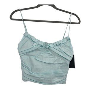 4S13NNA Naya Top Crop Light Blue Smocked Back Spaghetti Strap S